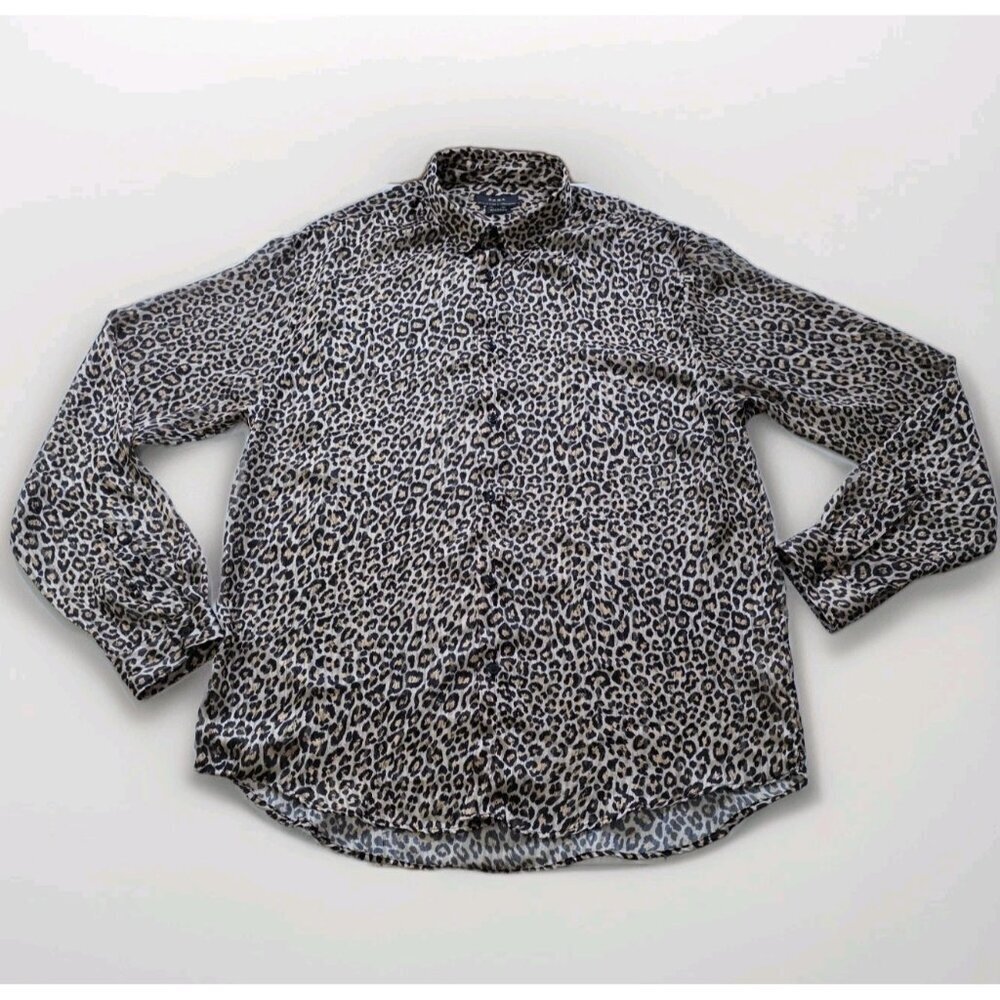 Zara Leopard Print Blouse Womens XL Multicolor LS Boho High Low Cheetah Slouchy - Picture 10 of 16